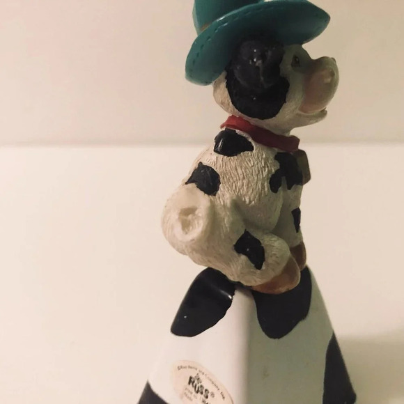 Vintage Russ Cow Figurine On A Bell 4 Inch Tall Figure Flaw - Picture 11 of 15